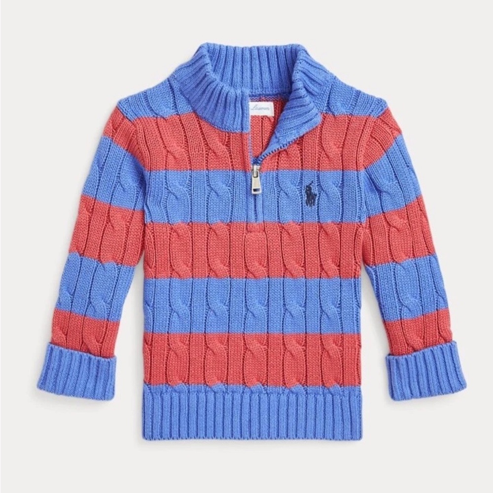 Ralph Lauren Striped Cotton Quarter-Zip Sweater Size: 12 Months